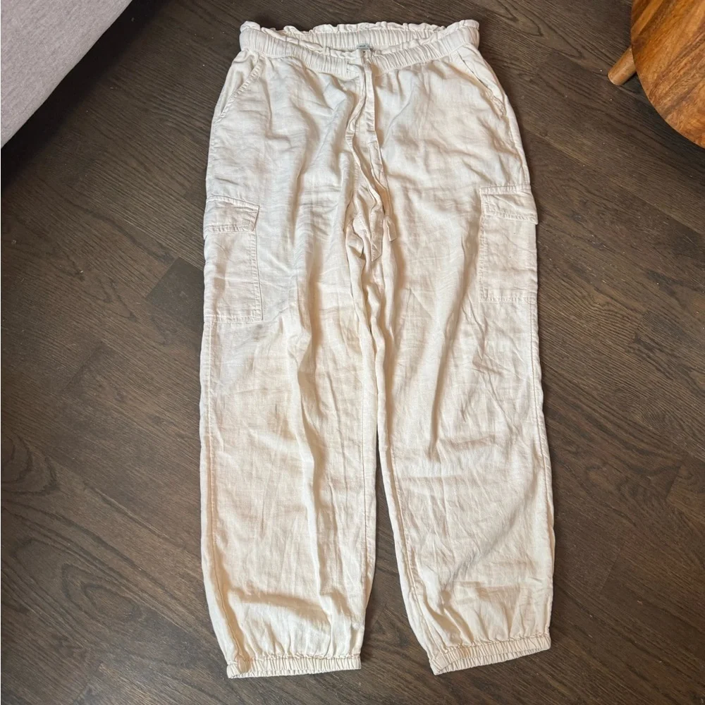Aerie Cargo Pants Linen Blend Joggers khaki chino Paper Bag